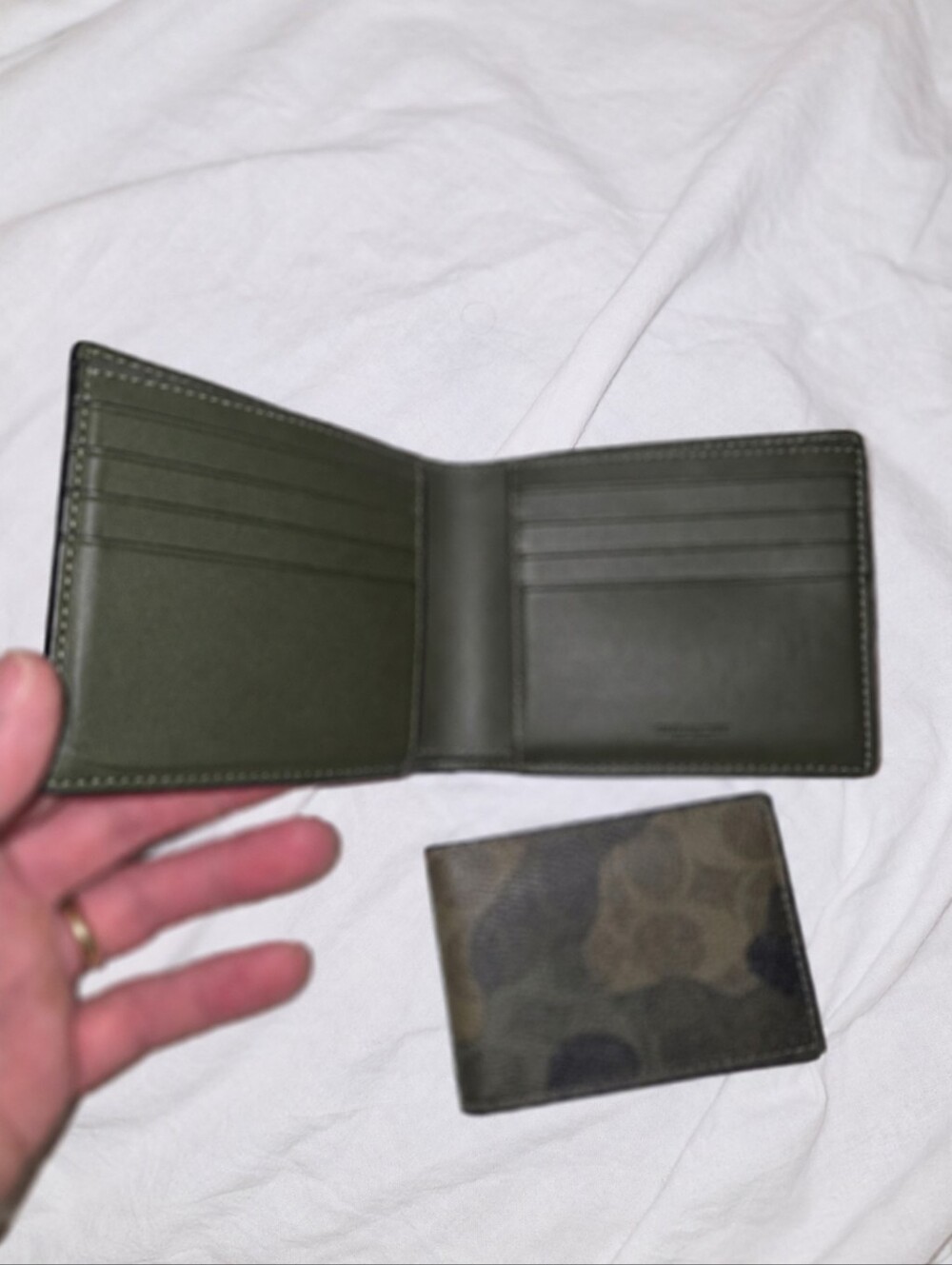 Coach Signature Camo 3-in-1 Bifold Wallet Olive Green Removable Insert NWOT